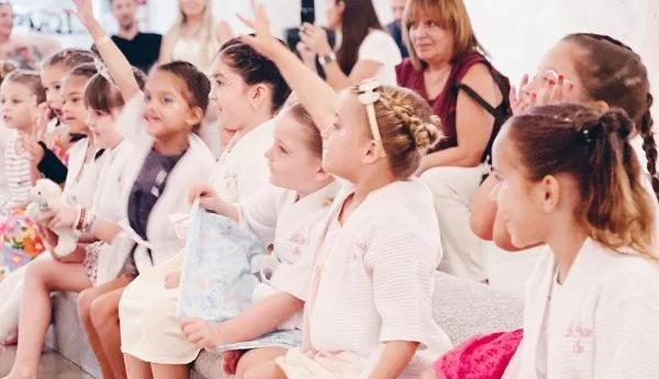 Little guests at a princess spa birthday party at Le Petit Spa, Coral Gables Miami
